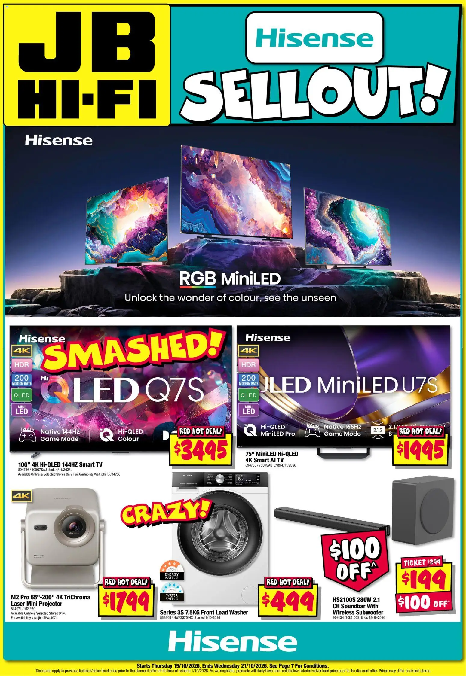 JB Hi-Fi catalogue Hisense Sellout - 15/10/2026 > weekly / monthly specials